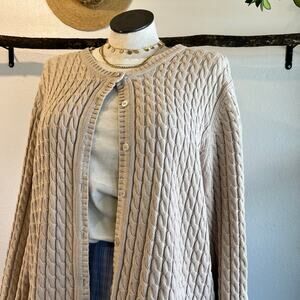 Vintage 90s Cherokee Cream Beige Cable 100% Cotton Knit Cardigan Sweater Size 3X